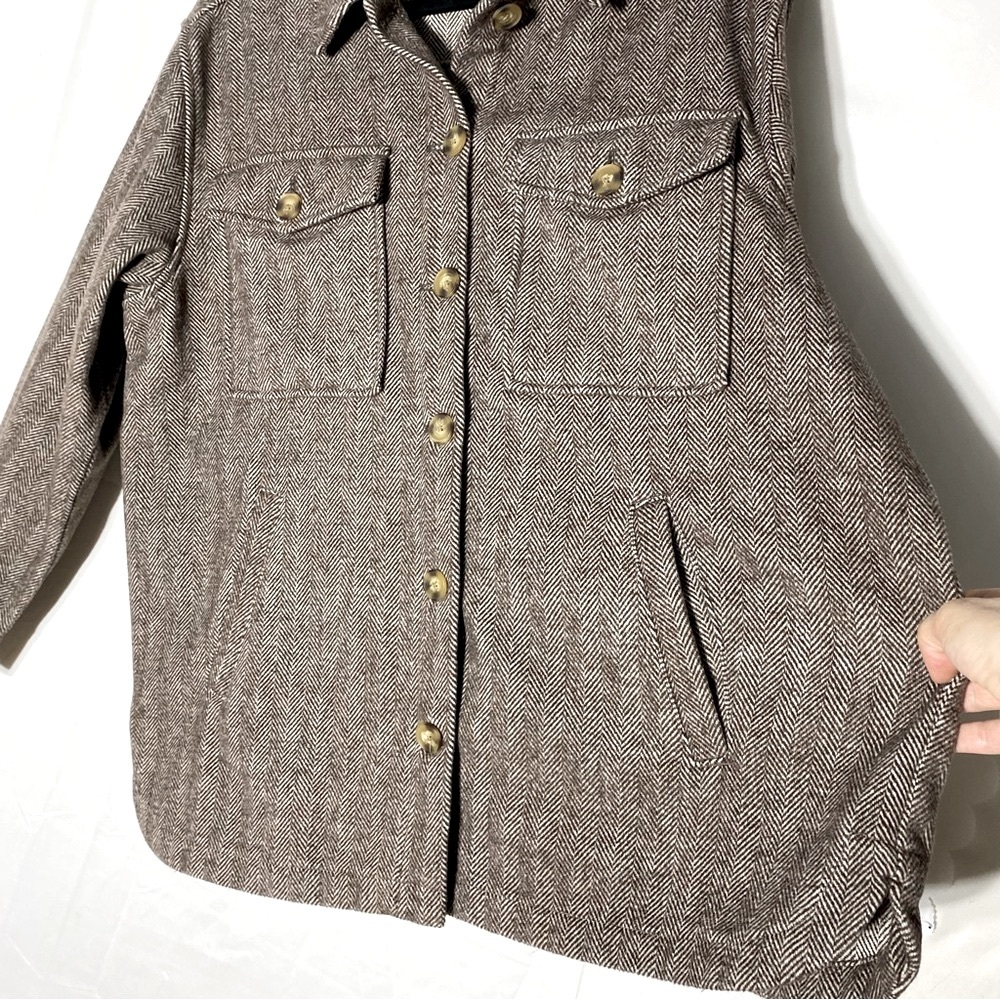 Denver Hayes Brown Herringbone Button Up Shirt Jacket Shacket L - Picture 7 of 15